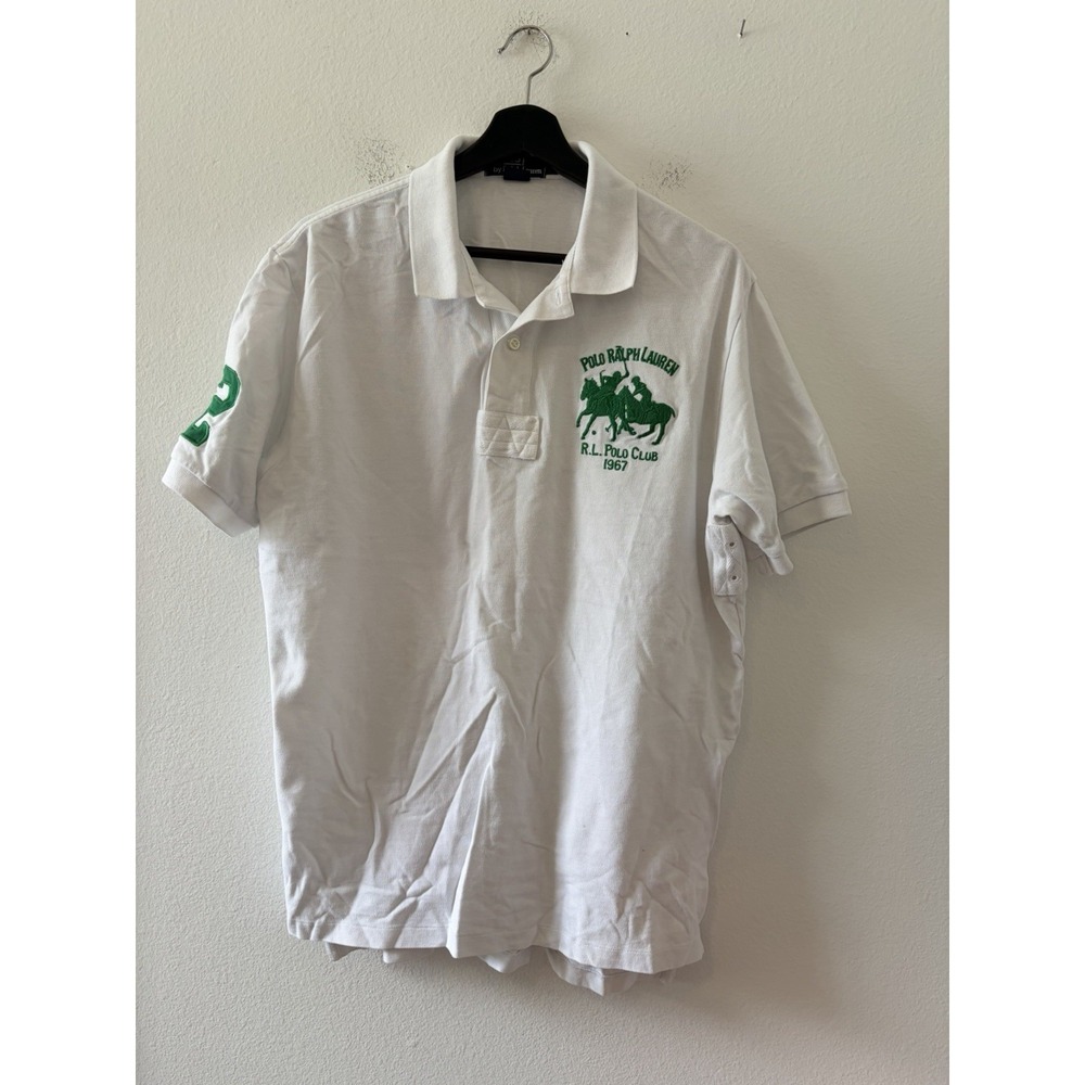 Polo Ralph Lauren RL Polo Club 1967 Shirt Mens White Green Big Pony Number 2 L
